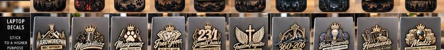 HardworkPNW Empire vinyl laptop decal concepts in black and gold